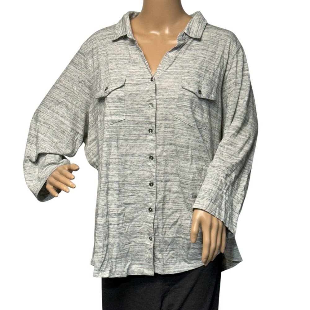 Sonoma Women's Plus Size 2X Grey Button Up 3/4 Sleeve Shirt